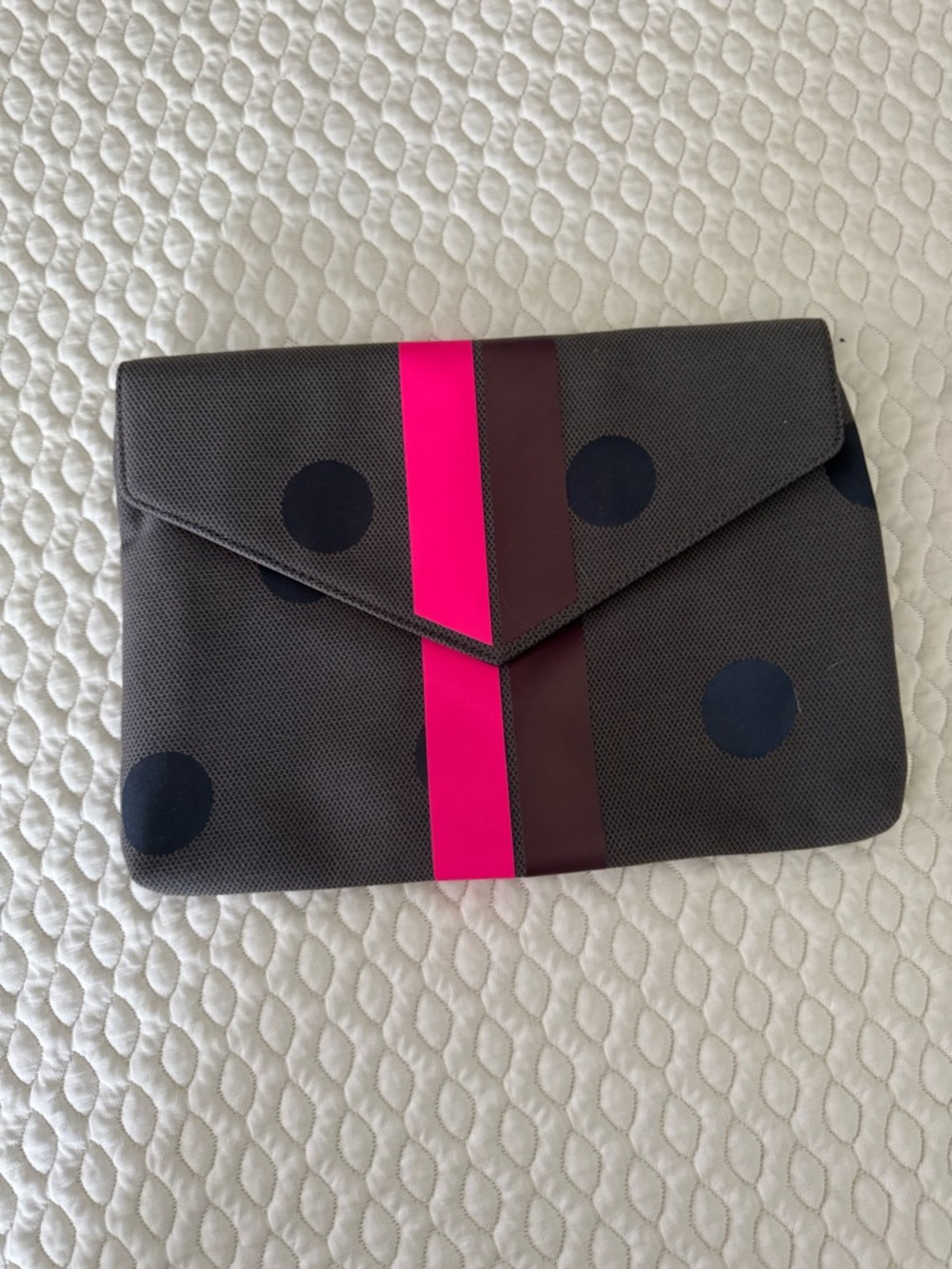 Stella & Dot Polka Dot Envelope Clutch in Dark Green with Pink Stripe